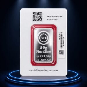 50 GM BTC, 999, 24K, SILVER BAR